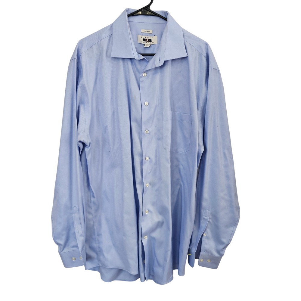 Joseph Abboud Mens Dress Shirt 17.5 36/37 Tall Light Blue Non-Iron Twill Cotton